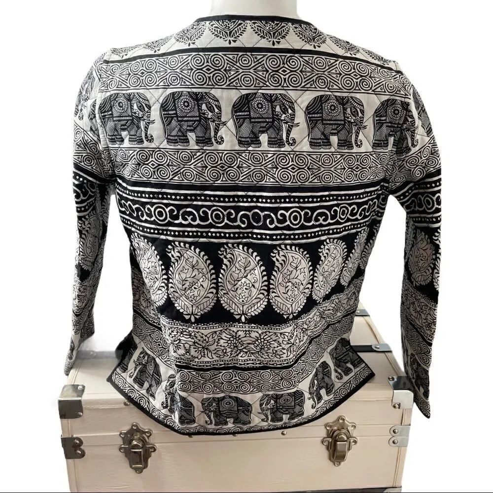 Ruby Rd. B&W Striped Elephant Quilted Jacket Sz 4P - Picture 3 of 15